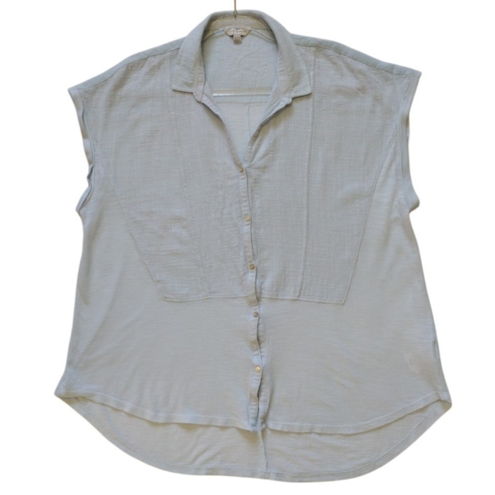 Lucky Brand‎ Button Up Shirt Woman's XL blue  Short Sleeve  Relax Fit Roll Up